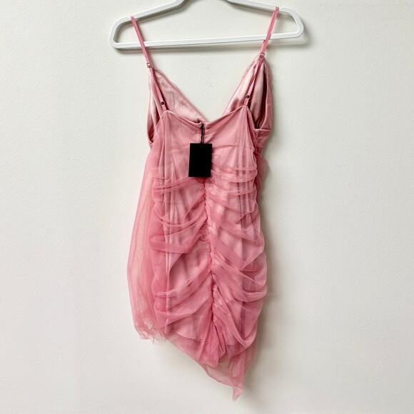 NWT NBD Silas Sleeveless Ruched Mesh Bodycon Mini Dress Mauve Pink Womens Size S - Picture 4 of 6